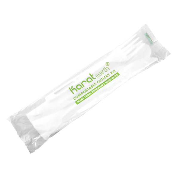 Karat Earth Heavy-Weight CPLA Compostable Cutlery Kits (Knife, Fork, Tea Spoon, 2-ply Napkin), White - 250 kits - Image 4