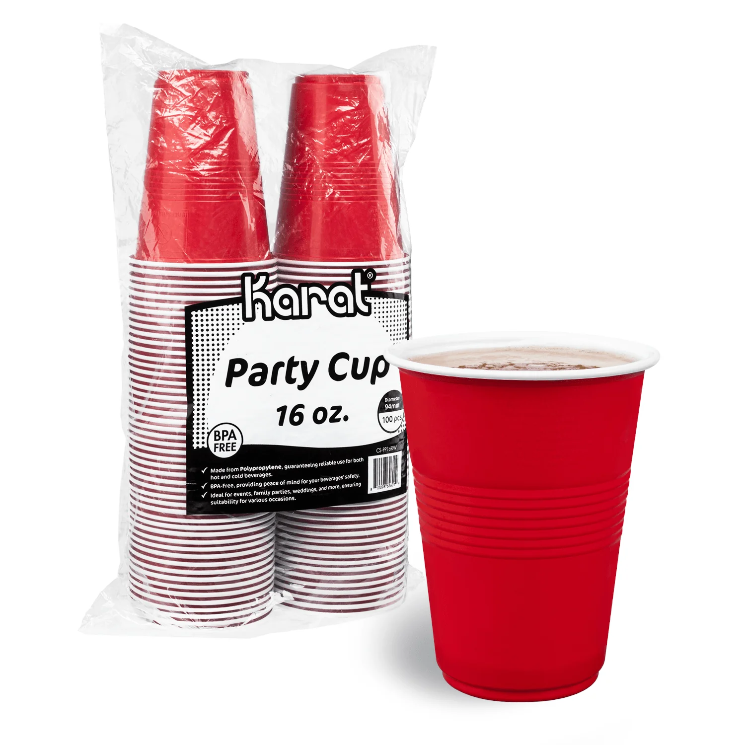 [600 ct] 16 oz Party Cup | Red |  BPA Free | PP - Image 3