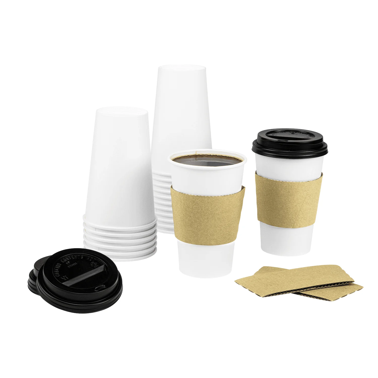 [250 sets] 16 oz White Paper Coffee Cups with Black PP Sipper Lids & Cup Jackets - Image 8