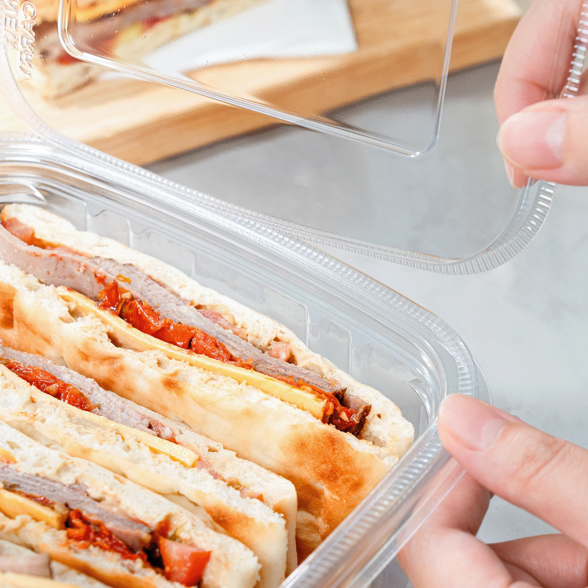 [150 sets] 64 oz PET Tamper Resistant Hinged Deli Containers w/Flat Lid - Image 3