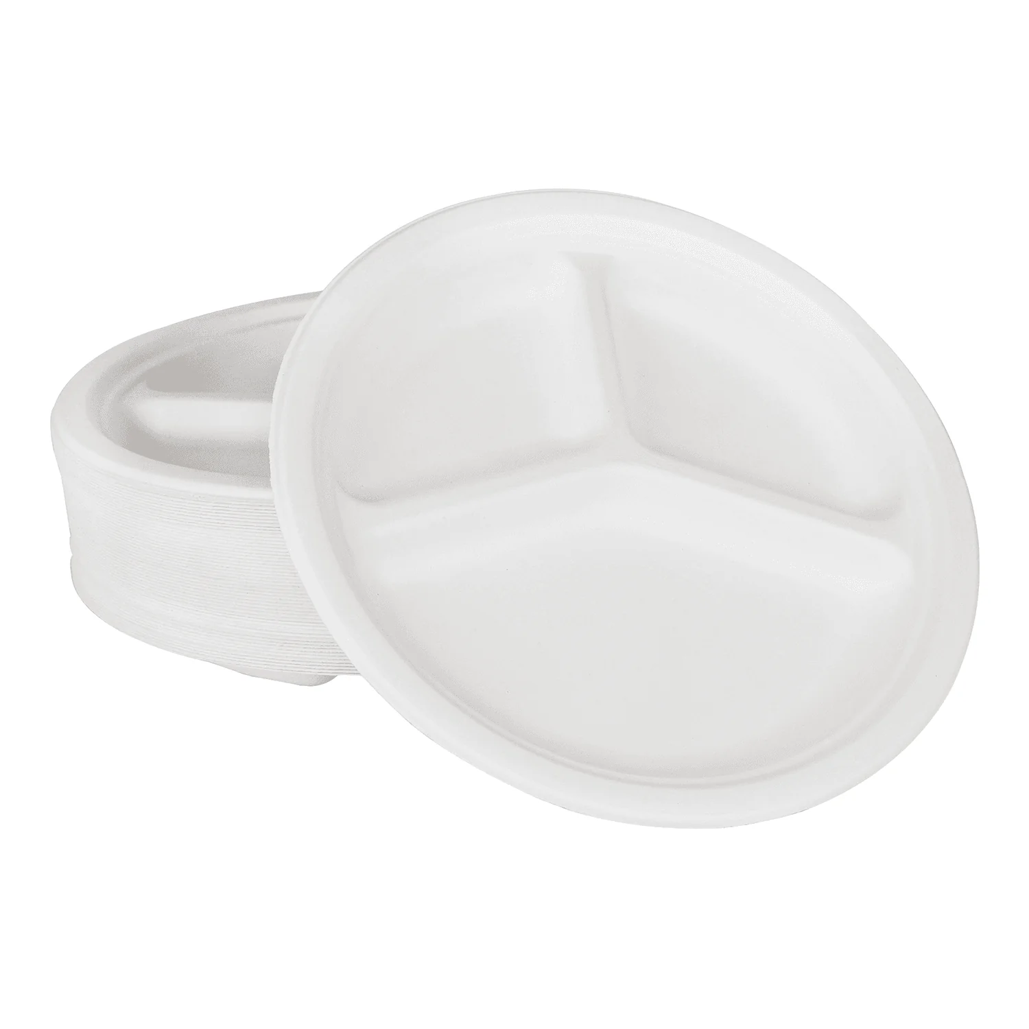 Karat Earth 3 Compartments, 10'' Molded Fiber Round Plates, PFAS Free, White - 500 pcs - Image 2