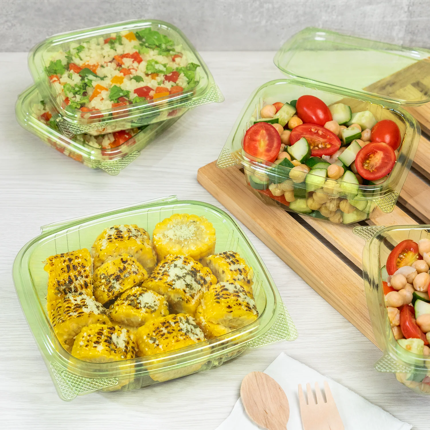 Karat Earth 16oz PLA Hinged Deli Container, Green - 200 pcs - Image 4