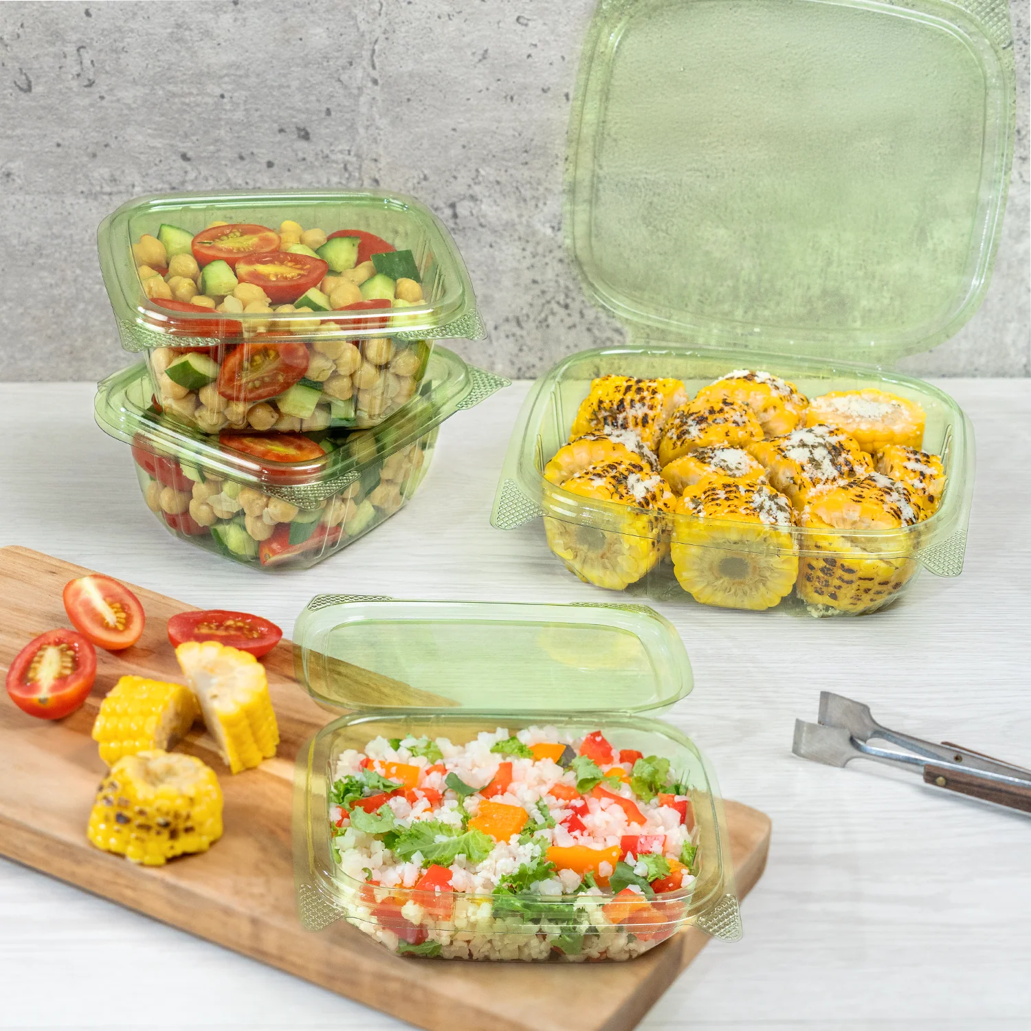 Karat Earth 24oz PLA Hinged Deli Container, Green - 200 pcs - Image 4