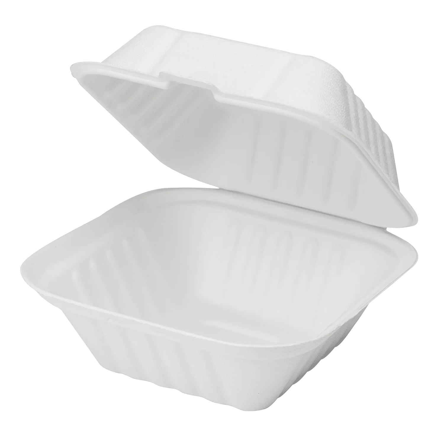 Karat Earth 6''x6'' Molded Fiber Hinged Containers, PFAS Free, White - 500 pcs - Image 2
