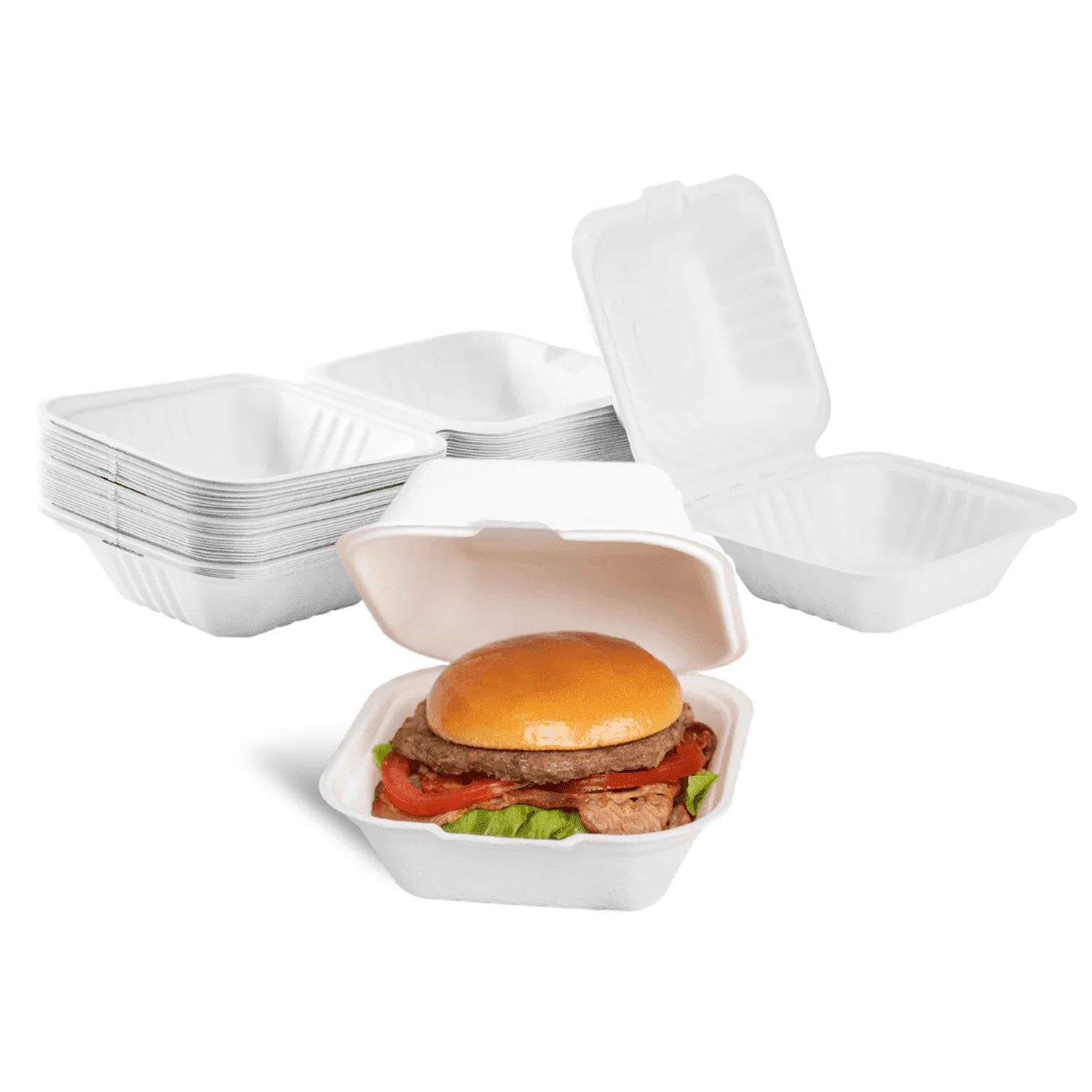 Karat Earth 6''x6'' Molded Fiber Hinged Containers, PFAS Free, White - 500 pcs - Image 3