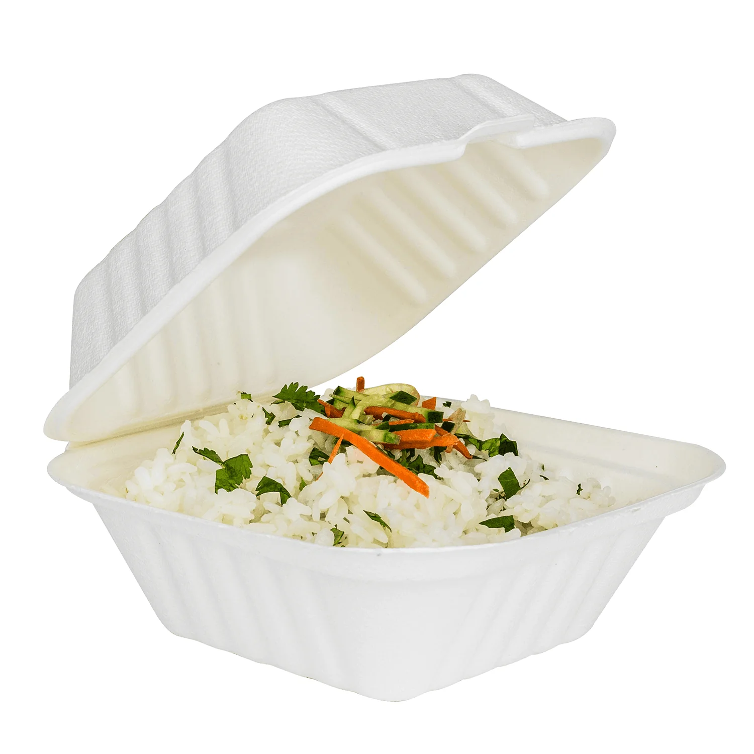 Karat Earth 6''x6'' Molded Fiber Hinged Containers, PFAS Free, White - 500 pcs - Image 9