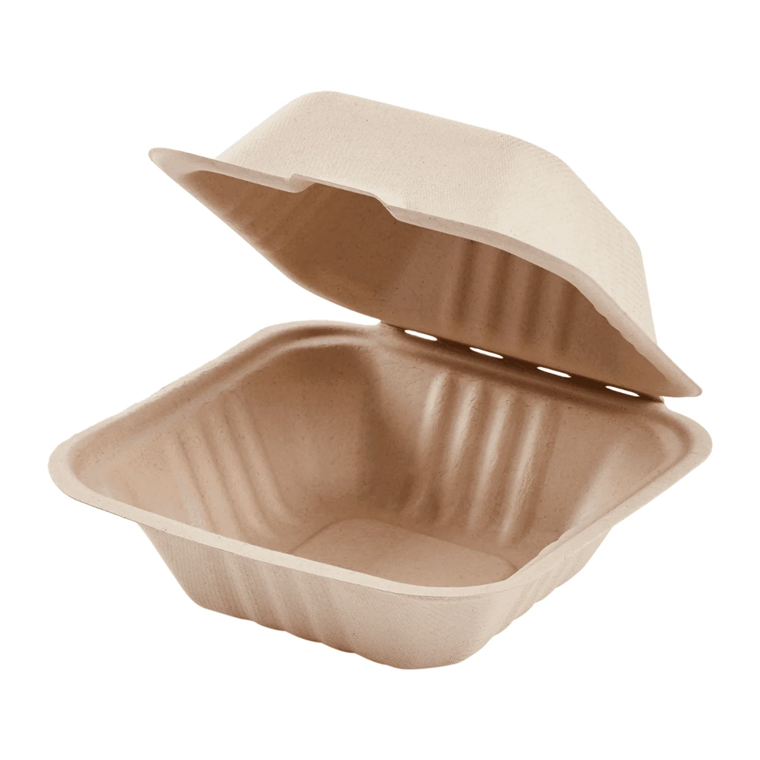 Karat Earth 6''x6'' Molded Fiber Hinged Containers, PFAS Free, Natural - 500 pcs - Image 5