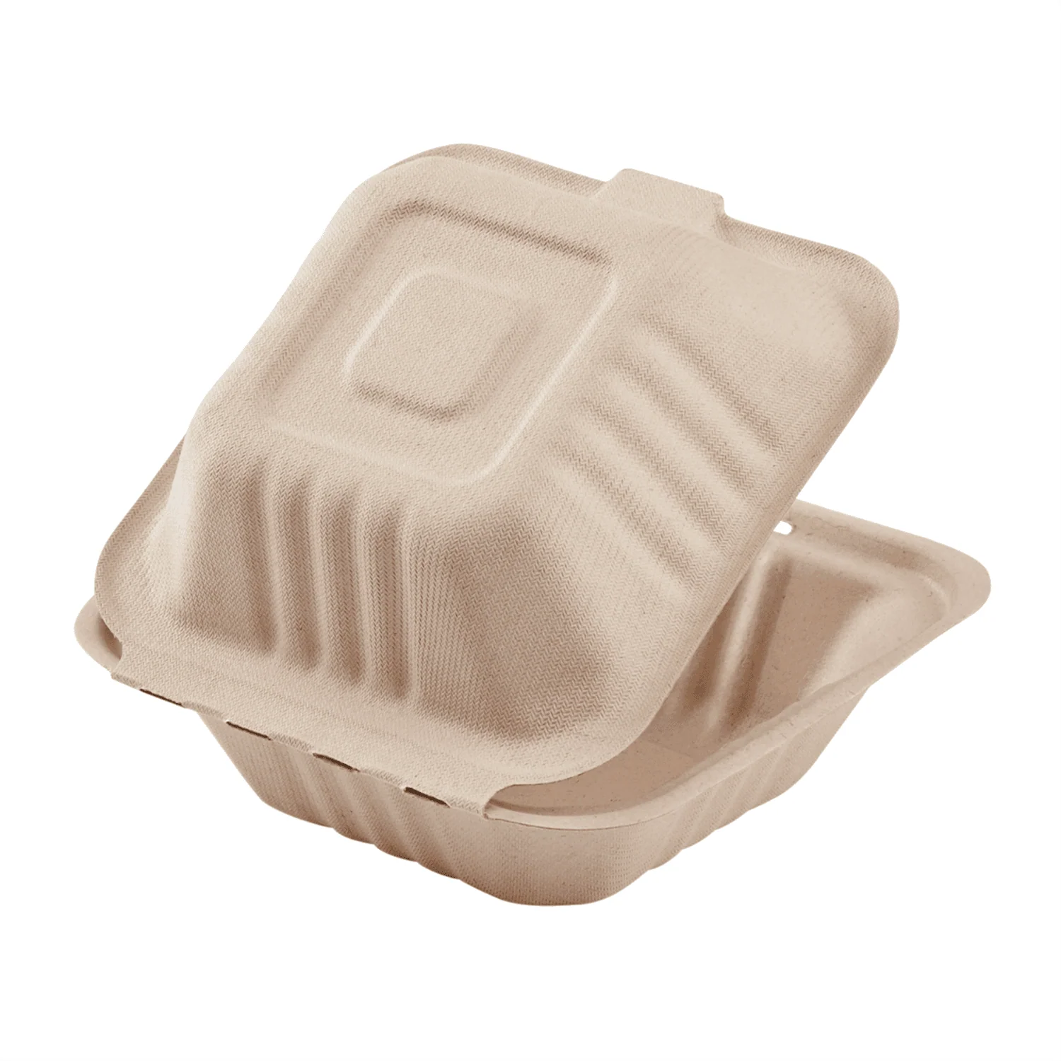 Karat Earth 6''x6'' Molded Fiber Hinged Containers, PFAS Free, Natural - 500 pcs - Image 7