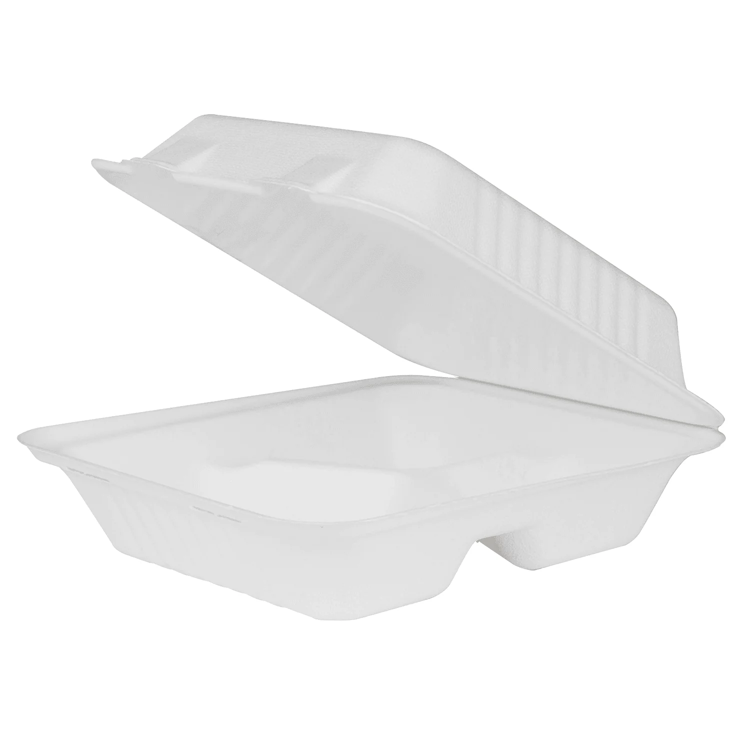 Karat Earth 3 Compartments, 8''x8'' Molded Fiber Hinged Containers, PFAS Free, White - 200 pcs - Image 2