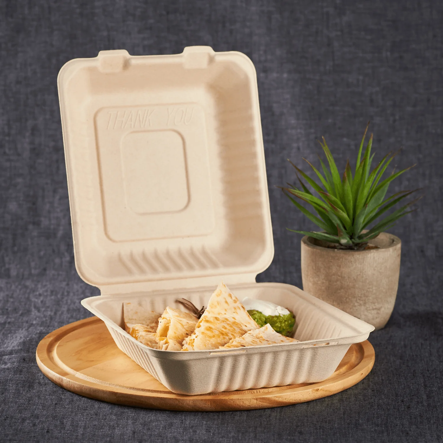 Karat Earth 8''x8'' Molded Fiber Hinged Containers, PFAS Free, Natural - 200 pcs