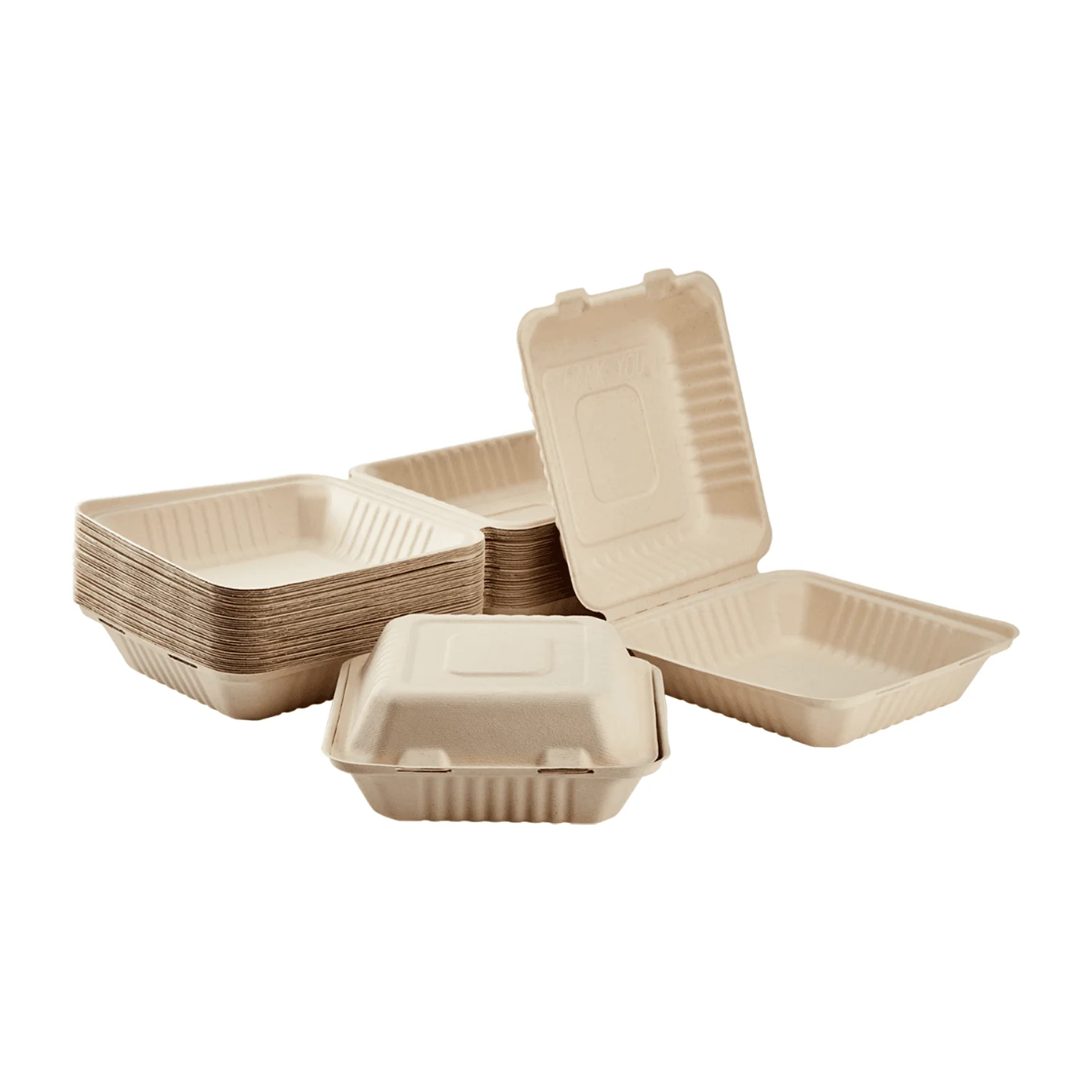 Karat Earth 8''x8'' Molded Fiber Hinged Containers, PFAS Free, Natural - 200 pcs - Image 2