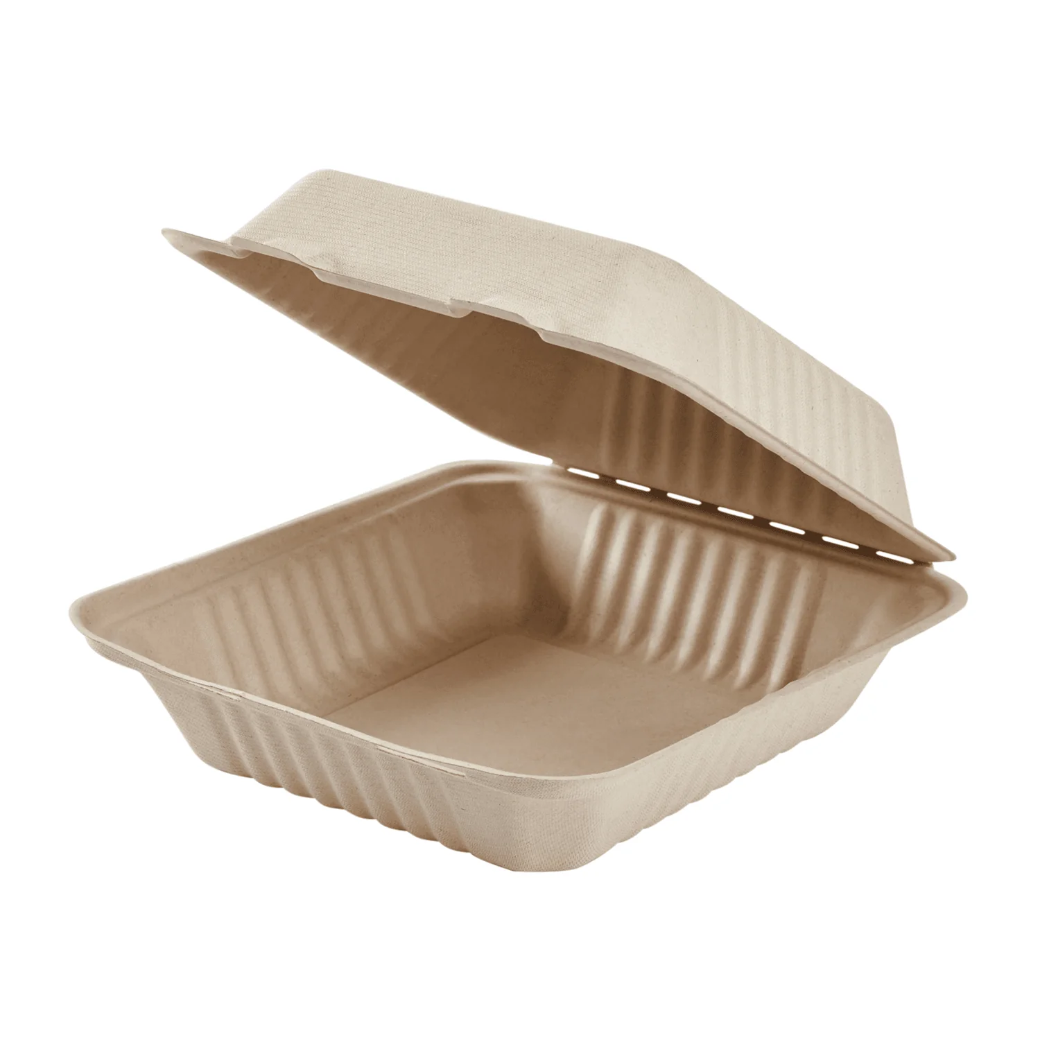 Karat Earth 8''x8'' Molded Fiber Hinged Containers, PFAS Free, Natural - 200 pcs - Image 4