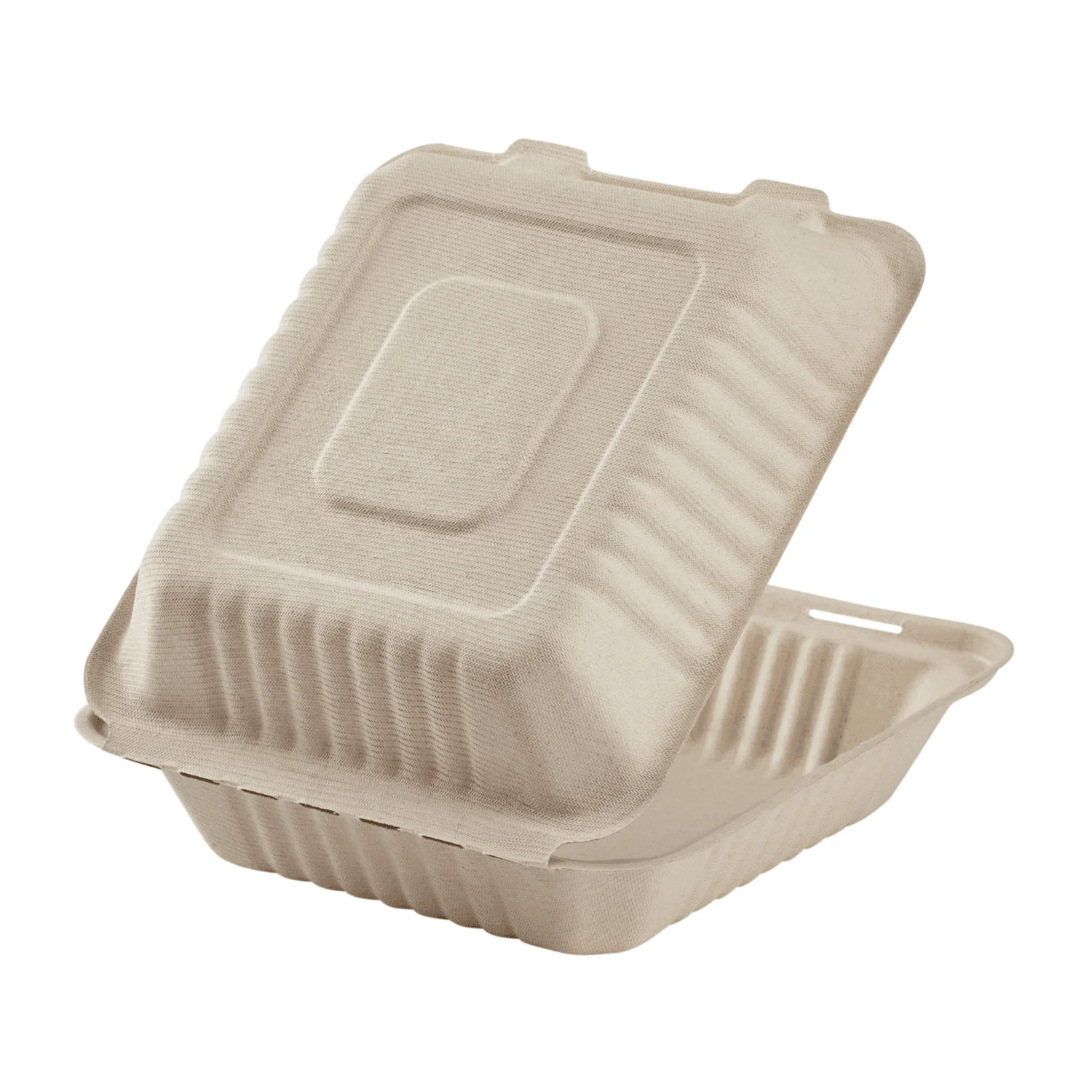 Karat Earth 8''x8'' Molded Fiber Hinged Containers, PFAS Free, Natural - 200 pcs - Image 5