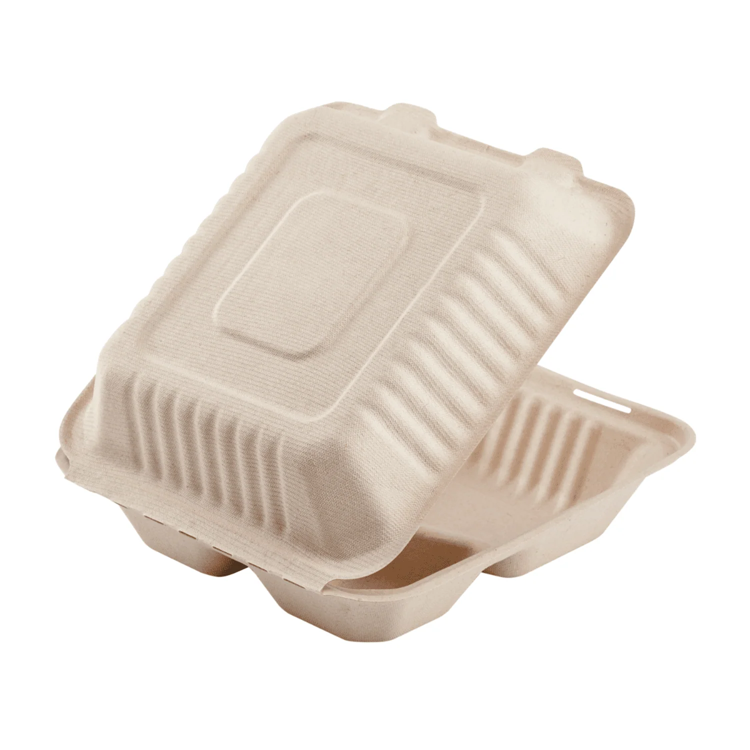 Karat Earth 3 Compartments, 8''x8'' Molded Fiber Hinged Containers, PFAS Free, Natural - 200 pcs - Image 4