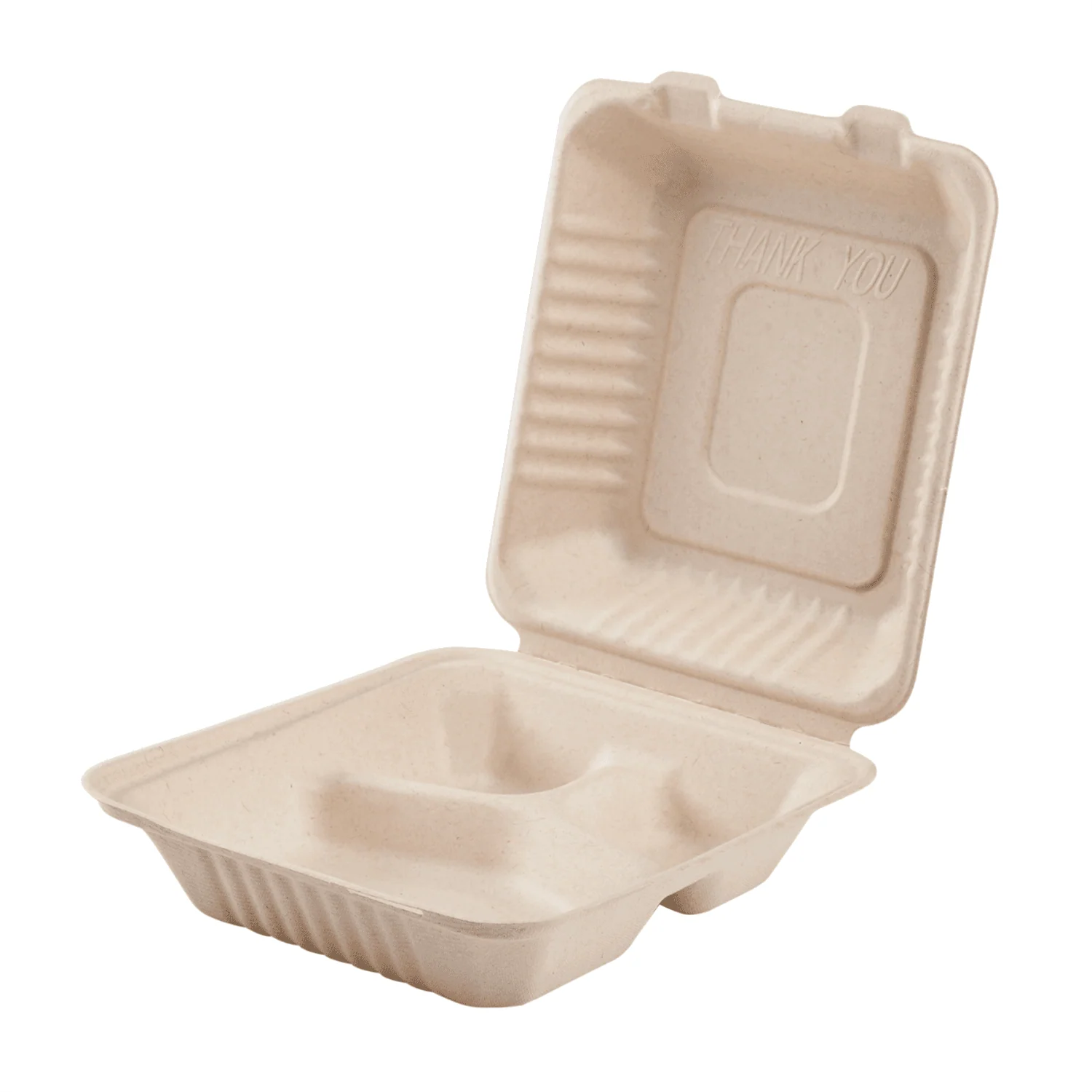 Karat Earth 3 Compartments, 8''x8'' Molded Fiber Hinged Containers, PFAS Free, Natural - 200 pcs - Image 5
