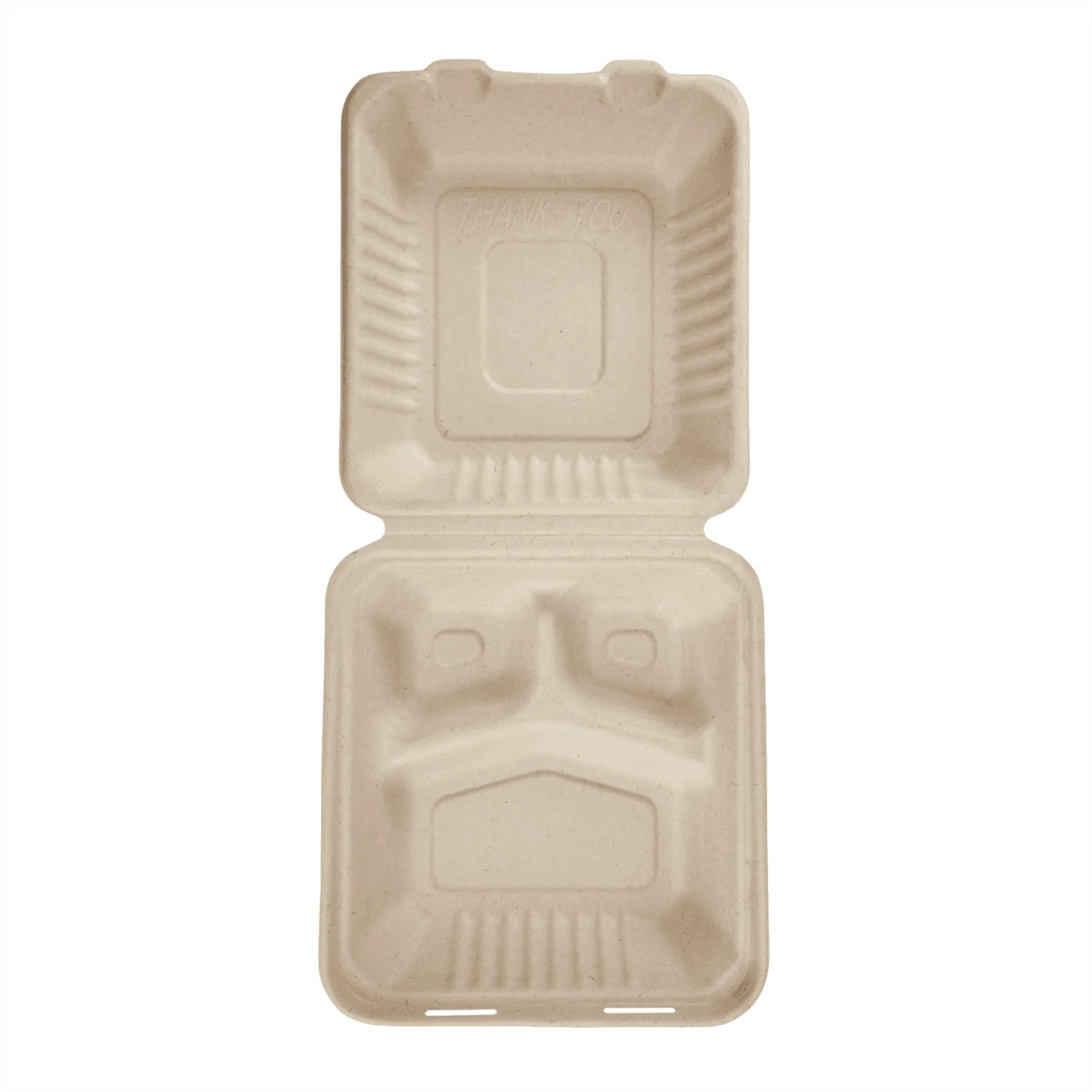 Karat Earth 3 Compartments, 8''x8'' Molded Fiber Hinged Containers, PFAS Free, Natural - 200 pcs - Image 6