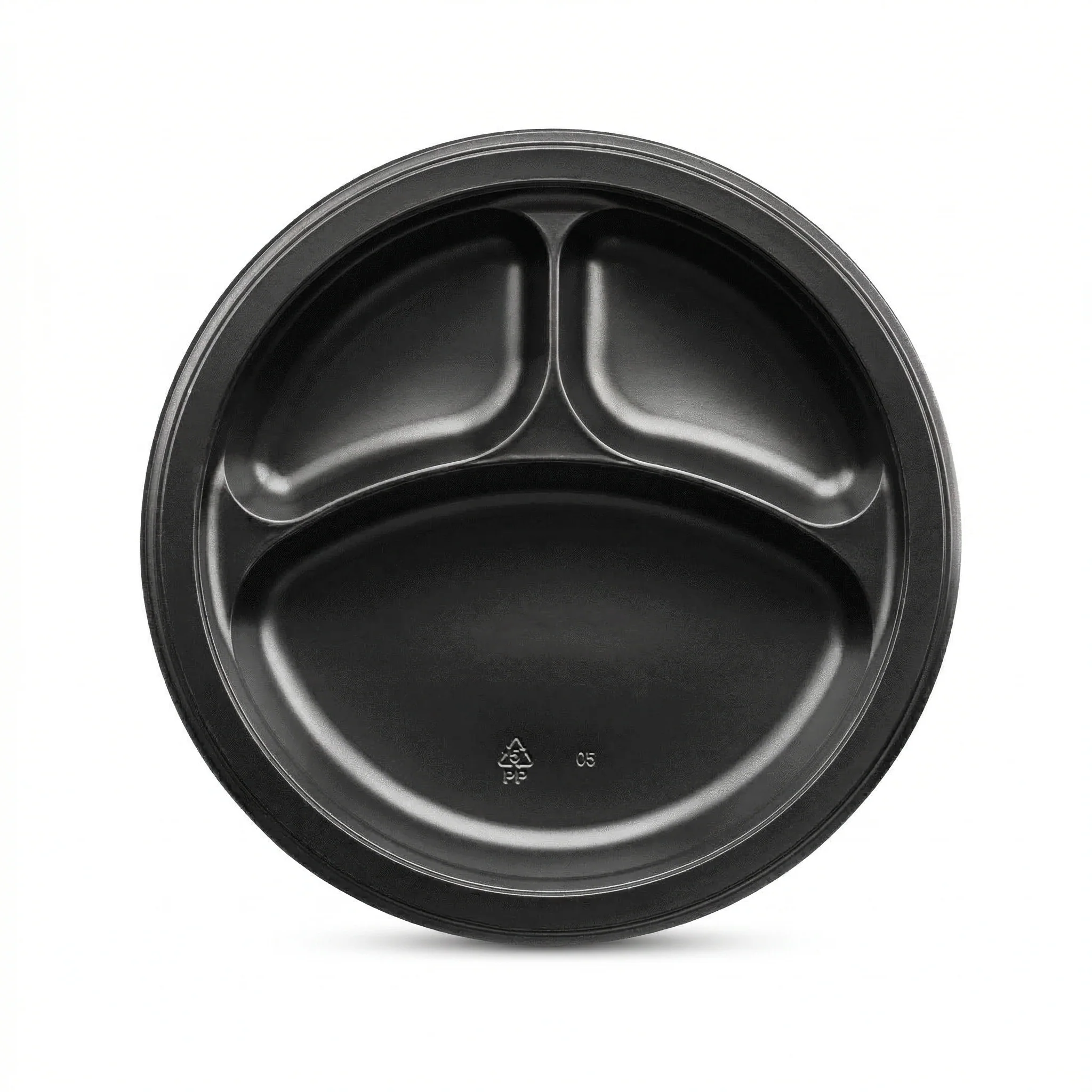 Karat Earth 3 Compartments, 9" Mineral Filled PP Round Plates, Black - 500 pcs - Image 2