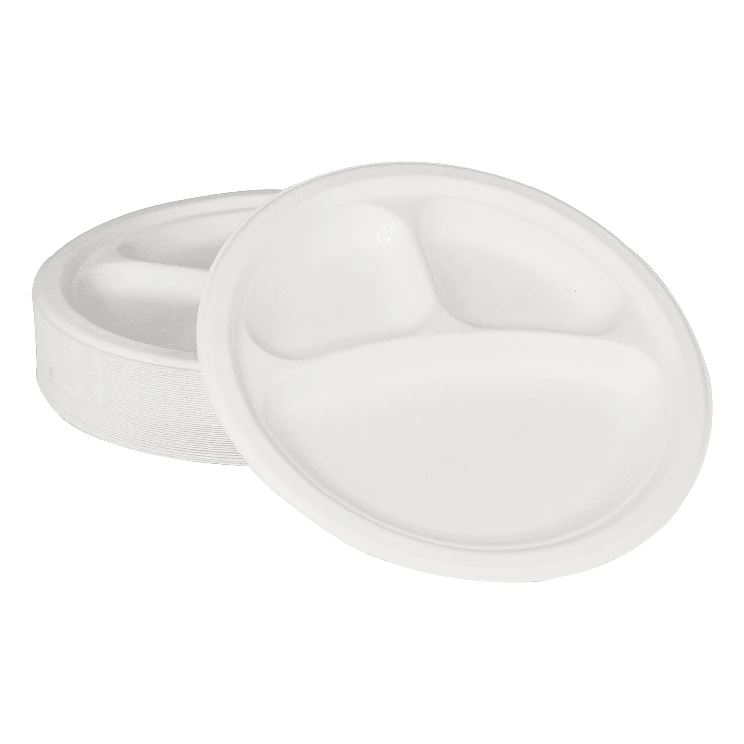 Karat Earth 3 Compartments, 9'' Molded Fiber Round Plates, PFAS Free, White - 500 pcs - Image 2