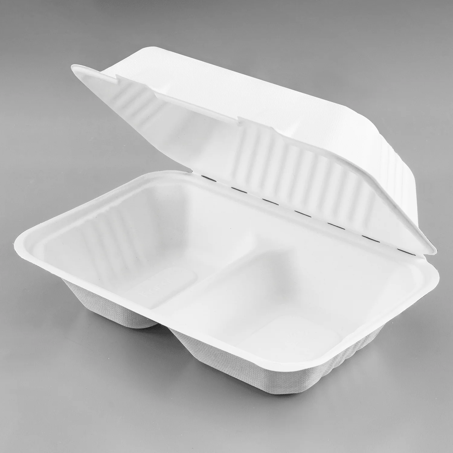 Karat Earth 2 Compartments, 9''x6'' Molded Fiber Hinged Containers, PFAS Free, White - 200 pc - Image 2
