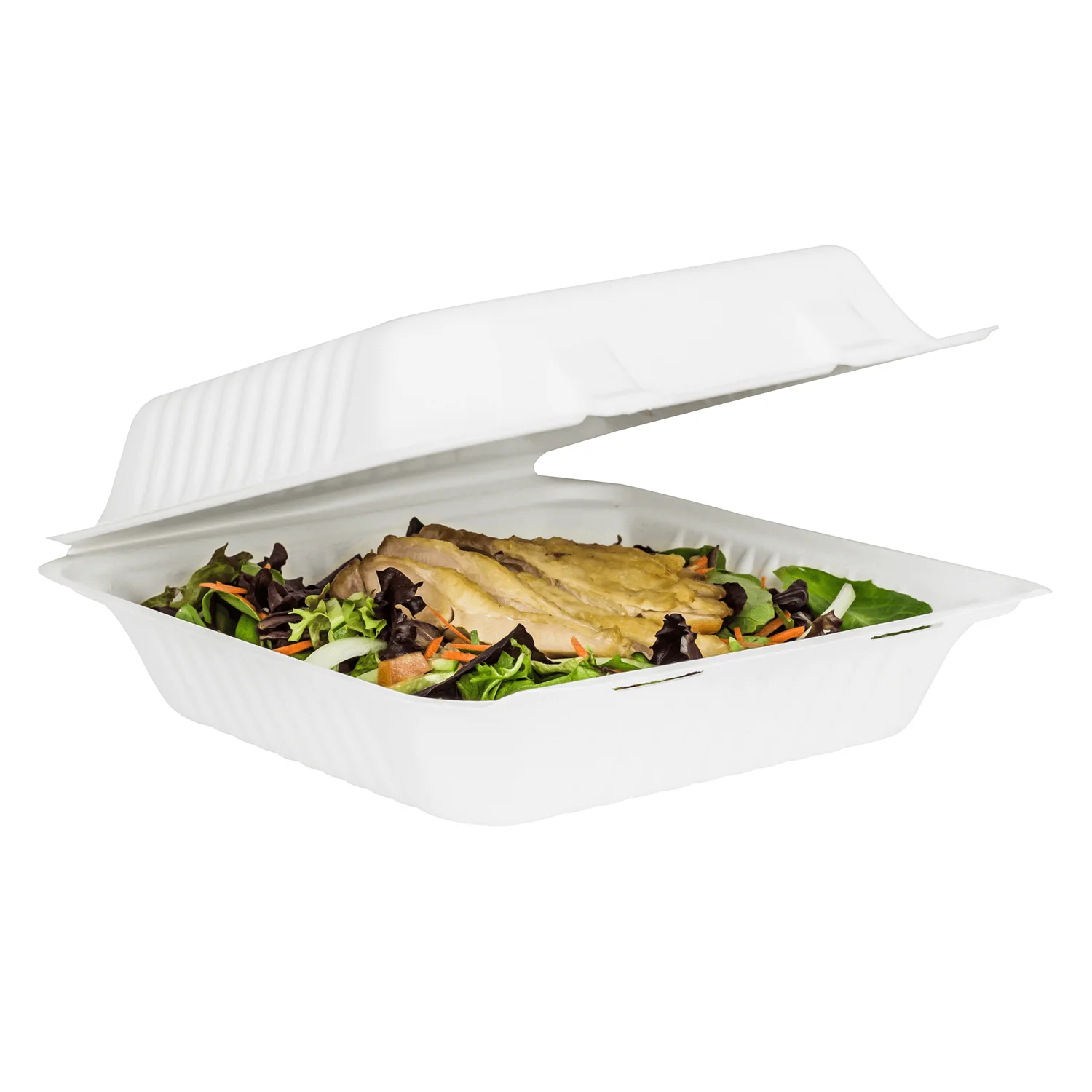 Karat Earth 9''x9'' Molded Fiber Hinged Containers, PFAS Free, White - 200 pcs - Image 8