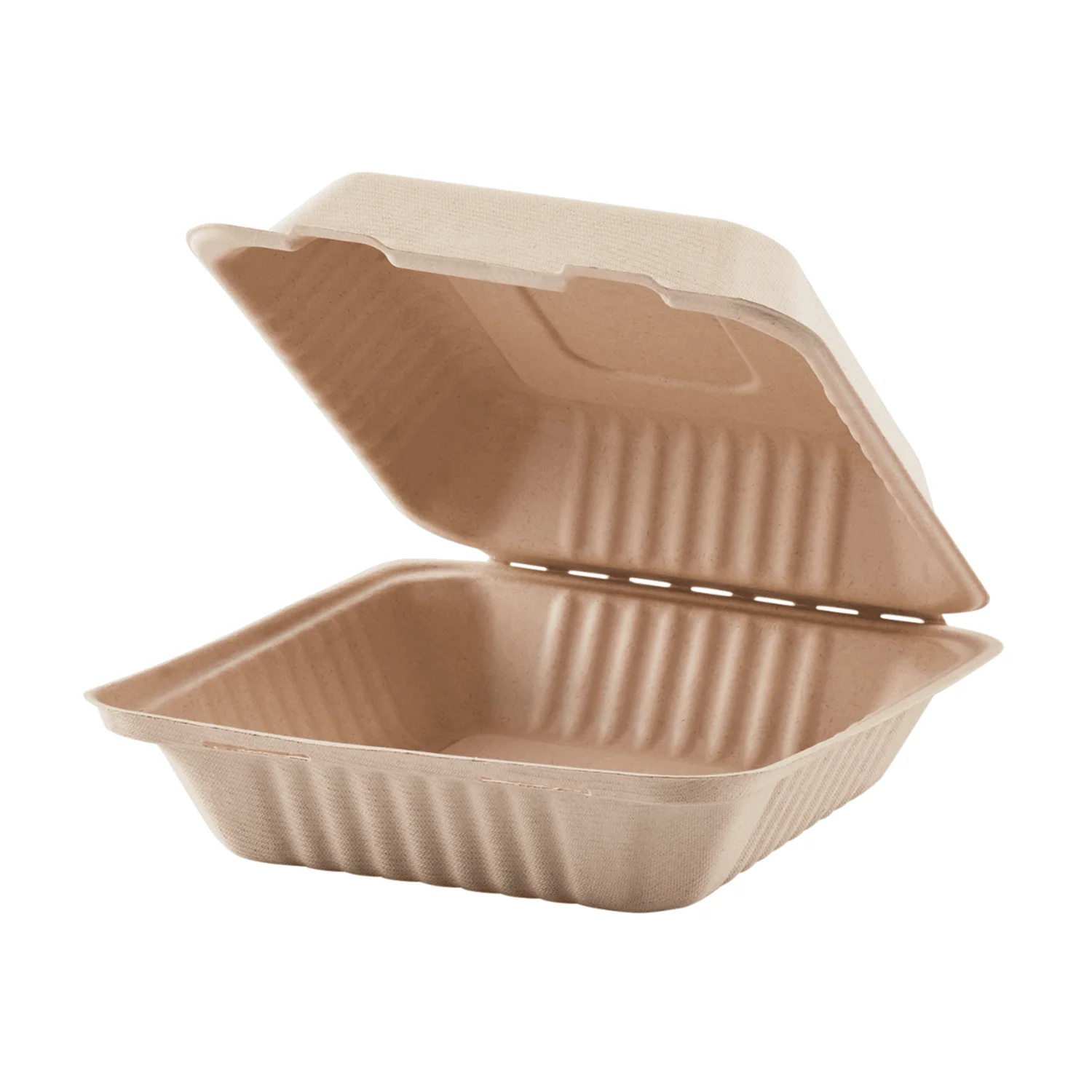 Karat Earth 9''x9'' Molded Fiber Hinged Containers, PFAS Free, Natural - 200 pcs - Image 2
