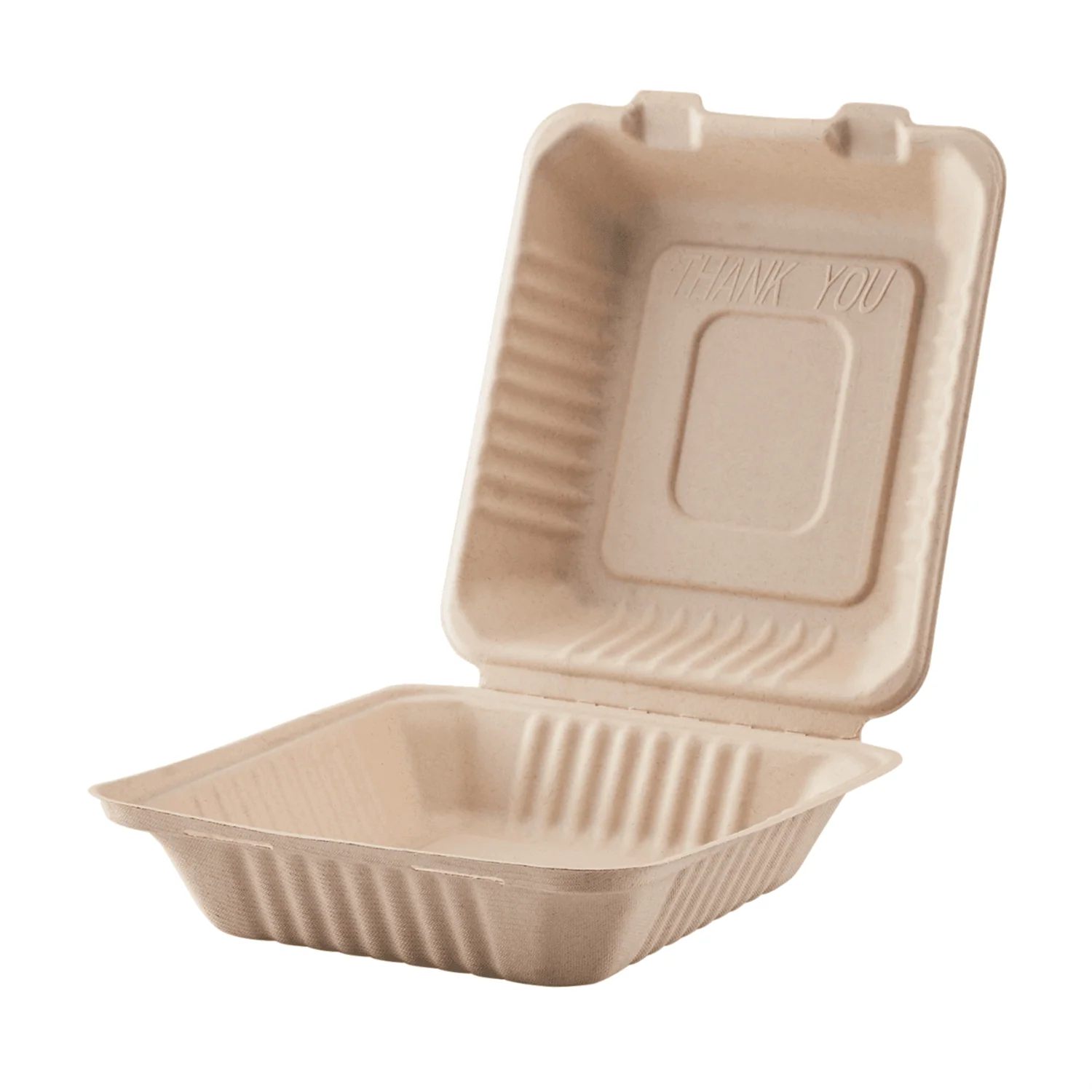Karat Earth 9''x9'' Molded Fiber Hinged Containers, PFAS Free, Natural - 200 pcs - Image 5