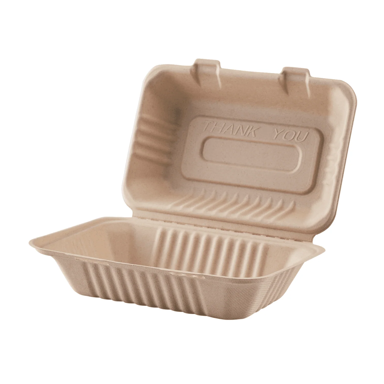 Karat Earth 9''x6'' Molded Fiber Hinged Containers, PFAS Free, Natural - 200 pcs - Image 2