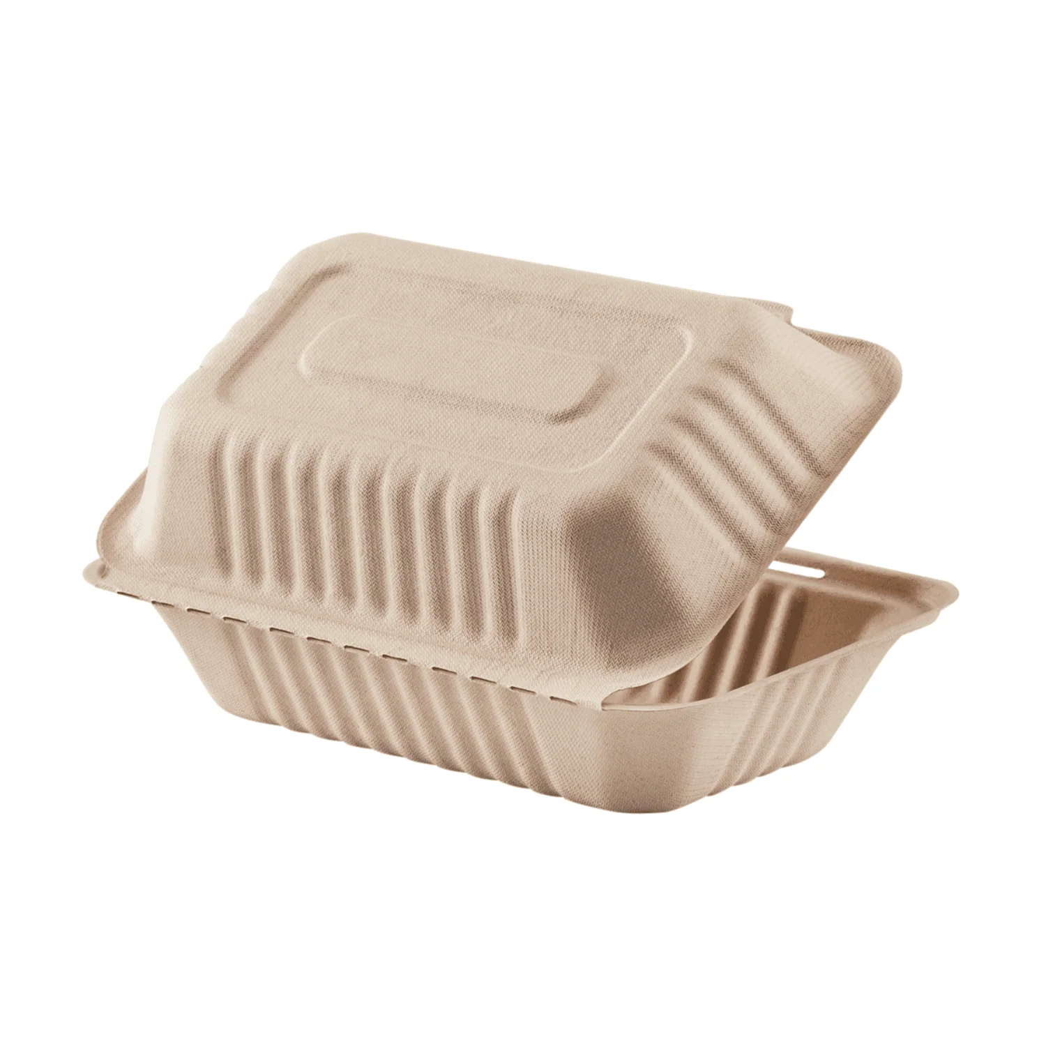 Karat Earth 9''x6'' Molded Fiber Hinged Containers, PFAS Free, Natural - 200 pcs - Image 5