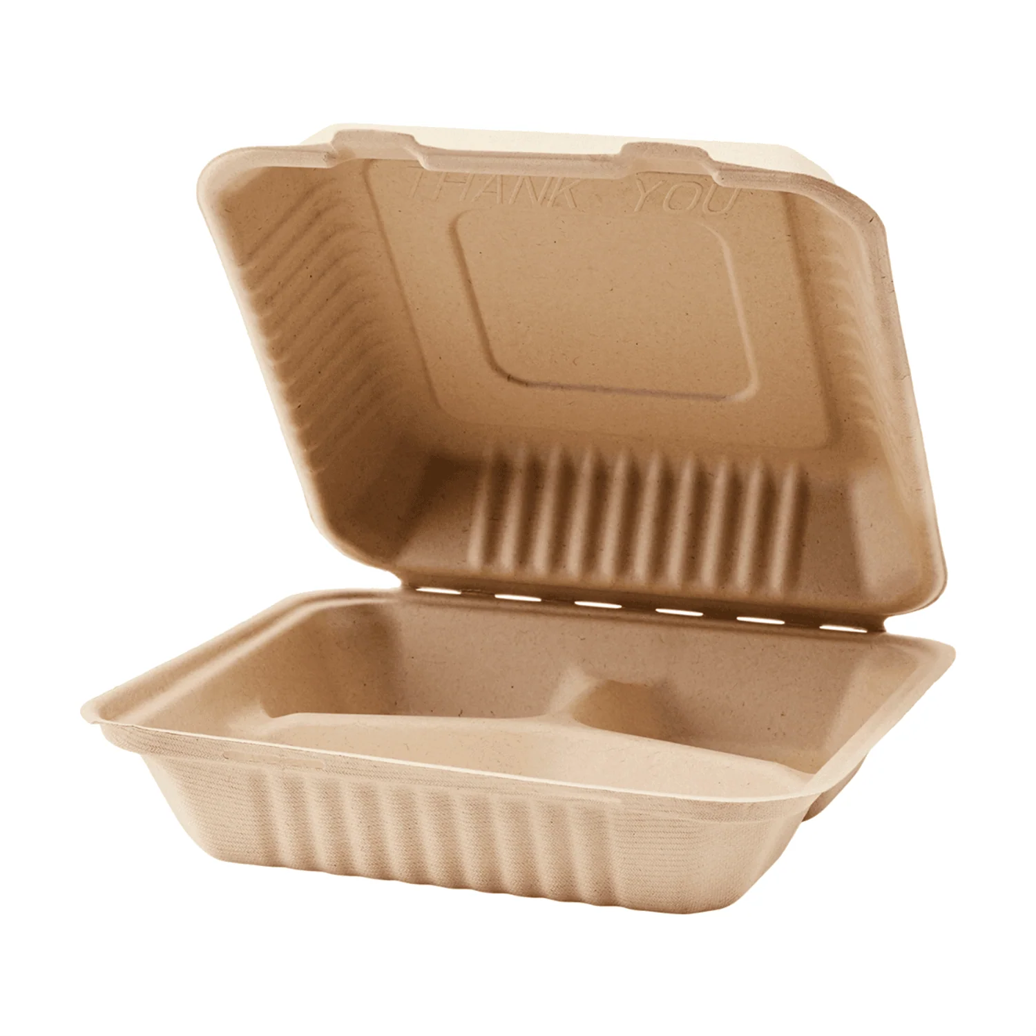 Karat Earth 3 Compartments, 9''x9'' Molded Fiber Hinged Containers, PFAS Free, Natural - 200 pcs - Image 2