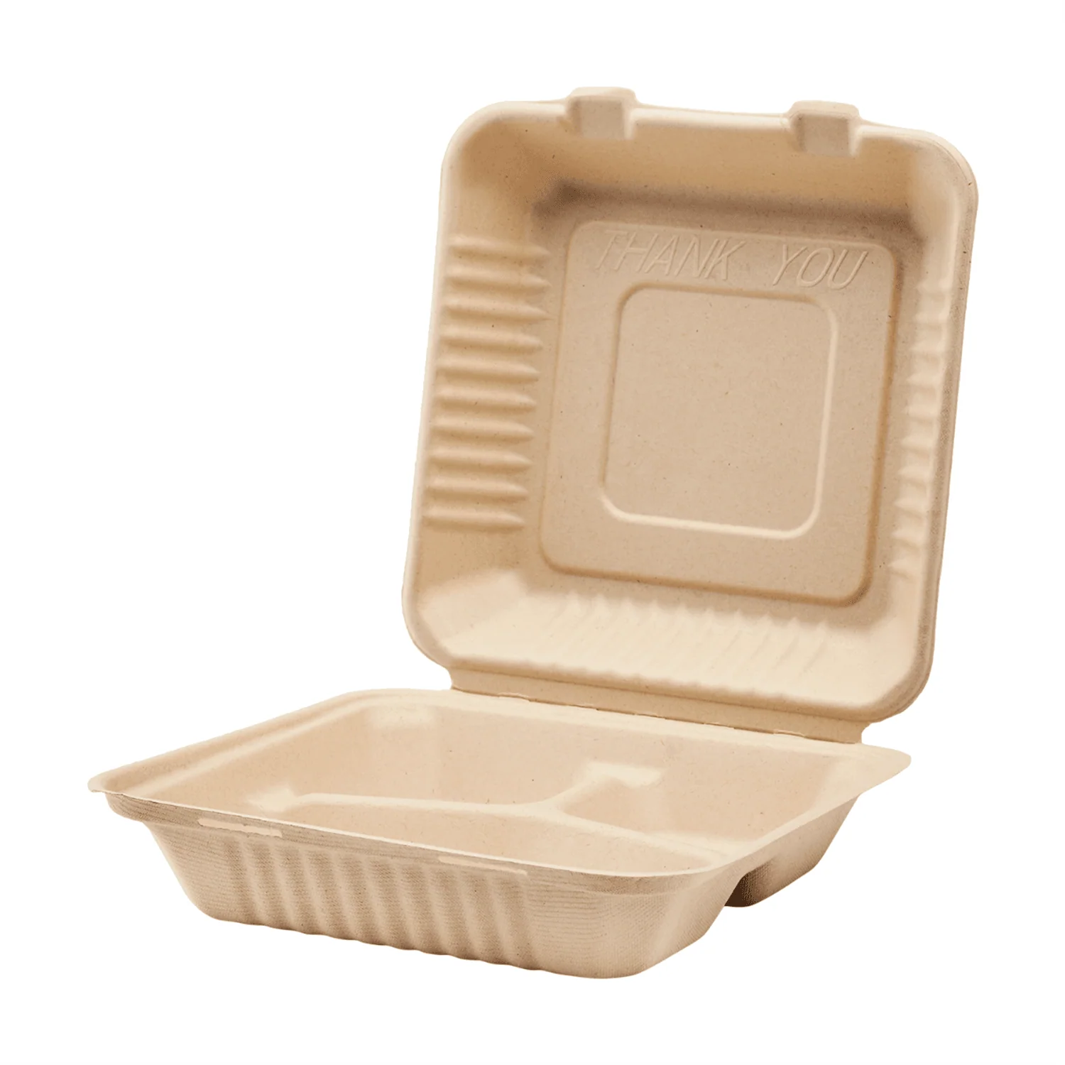Karat Earth 3 Compartments, 9''x9'' Molded Fiber Hinged Containers, PFAS Free, Natural - 200 pcs - Image 3
