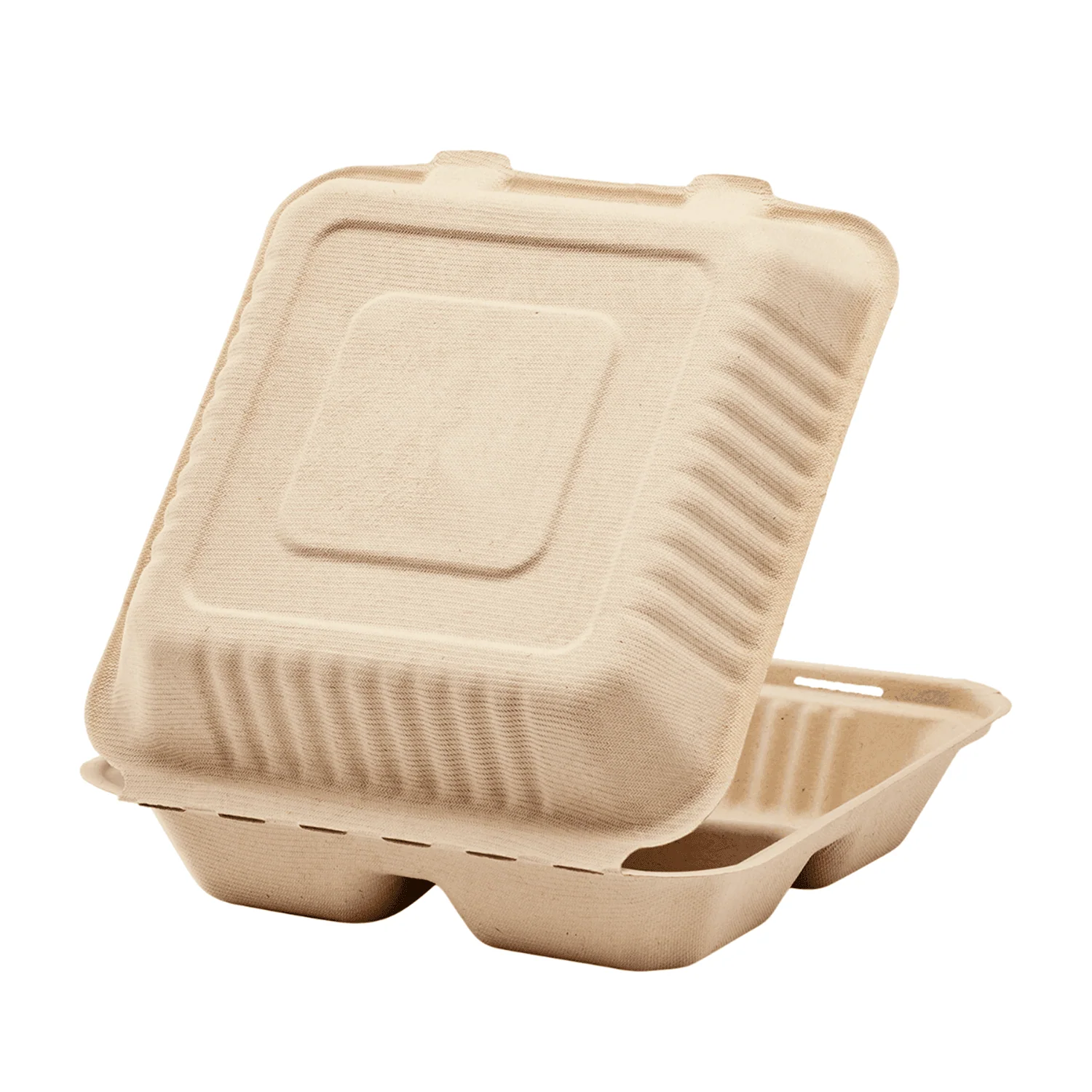 Karat Earth 3 Compartments, 9''x9'' Molded Fiber Hinged Containers, PFAS Free, Natural - 200 pcs - Image 5