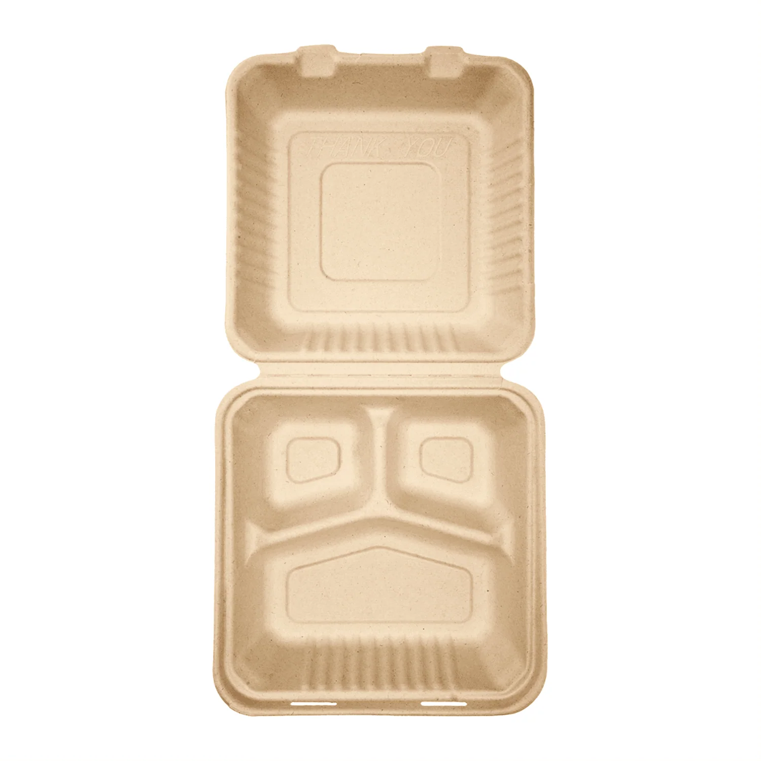 Karat Earth 3 Compartments, 9''x9'' Molded Fiber Hinged Containers, PFAS Free, Natural - 200 pcs - Image 8