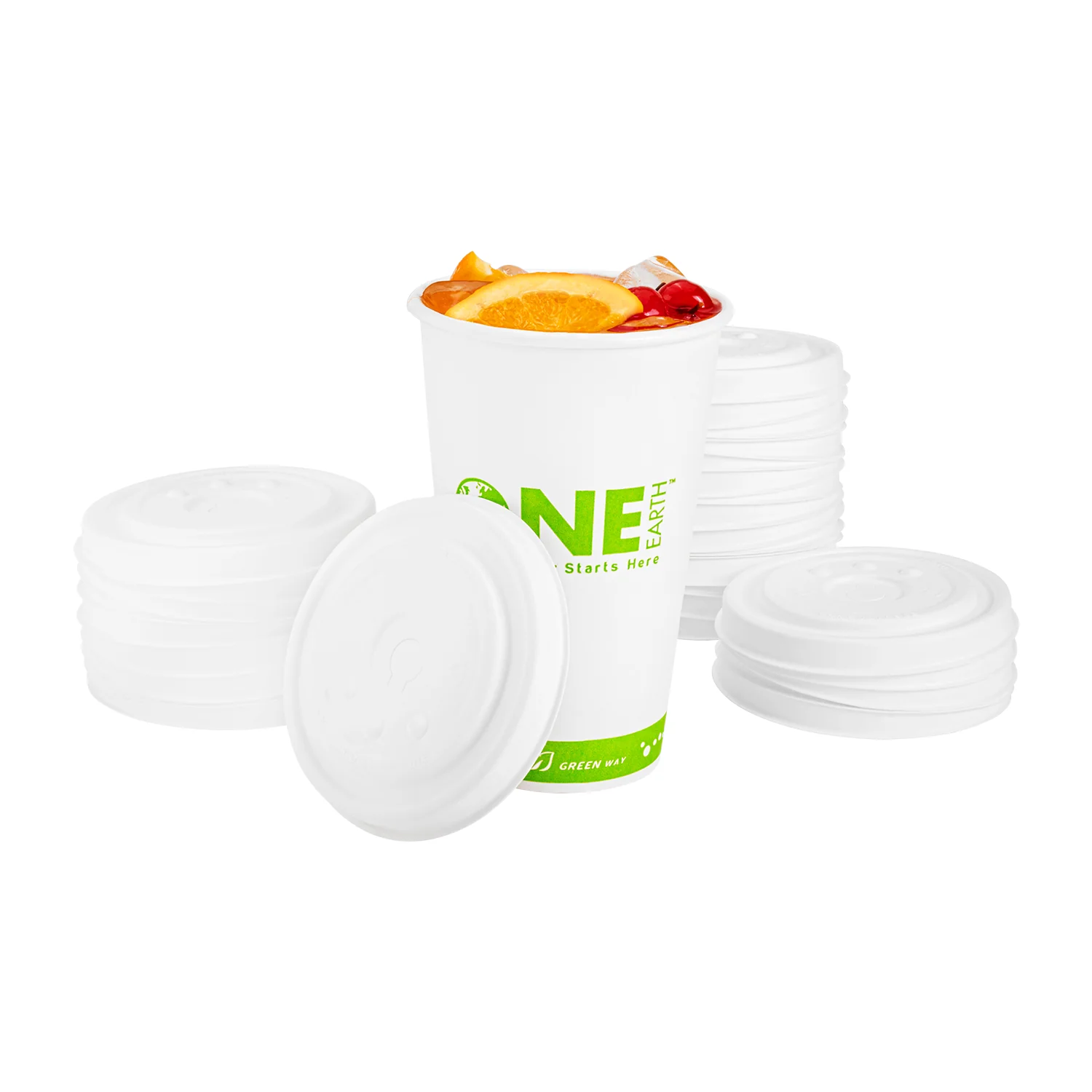 Karat Earth Compostable Fiber Paper Flat lid for 12-22 oz Paper Cold Cup (90mm) - 1,000 pcs - Image 2