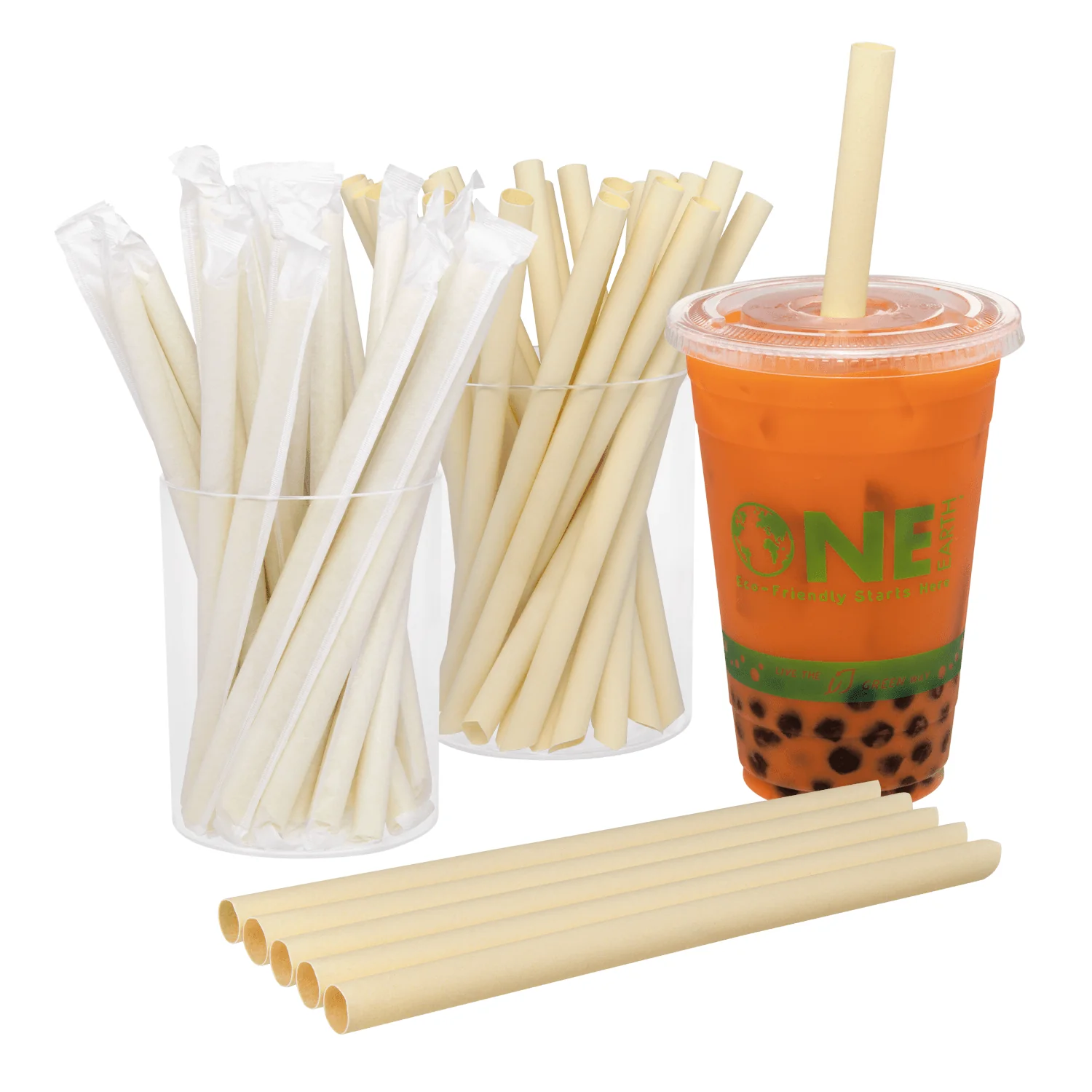 Karat Earth 9" Diagonal Cut Bamboo Fiber Colossal Straws (12mm) Paper Wrapped, Natural - 1,600 pcs - Image 2