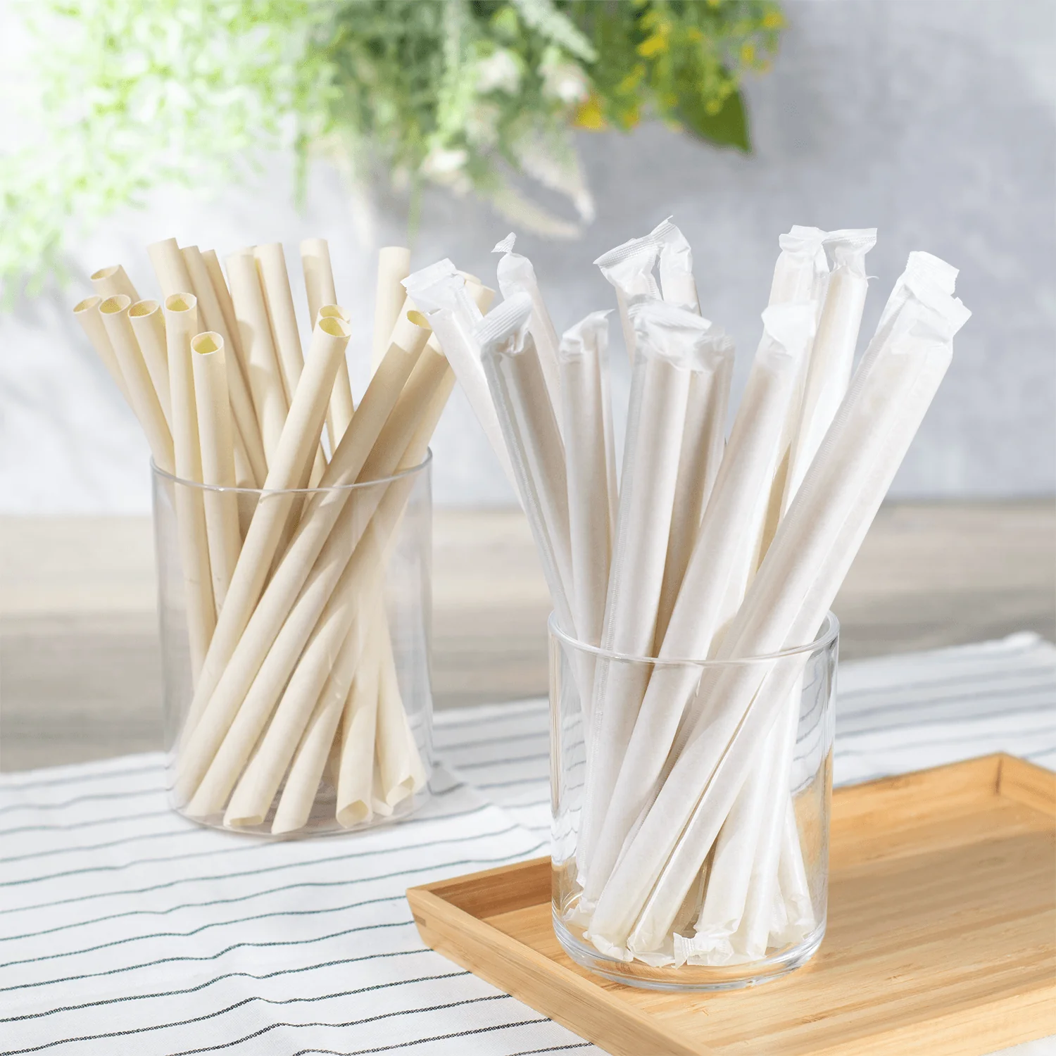 Karat Earth 9" Diagonal Cut Bamboo Fiber Colossal Straws (12mm) Paper Wrapped, Natural - 1,600 pcs - Image 5