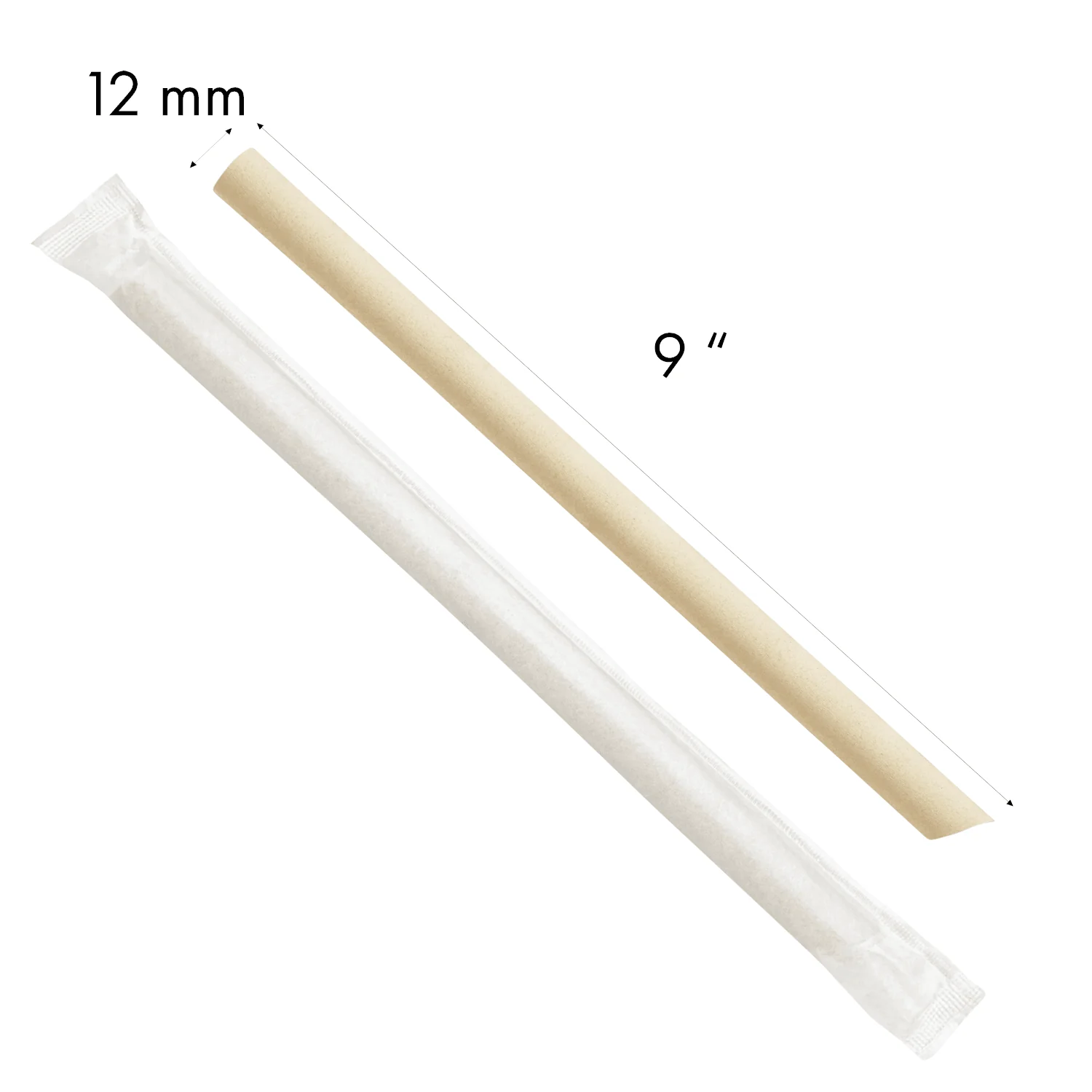 Karat Earth 9" Diagonal Cut Bamboo Fiber Colossal Straws (12mm) Paper Wrapped, Natural - 1,600 pcs - Image 6