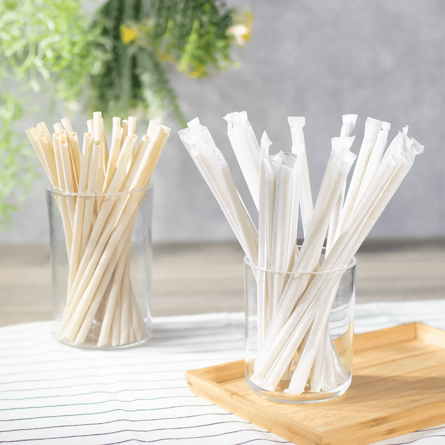 Karat Earth 9" Diagonal Cut Bamboo Fiber Giant Straws (8mm) Paper Wrapped, Natural - 3,000 pcs - Image 5