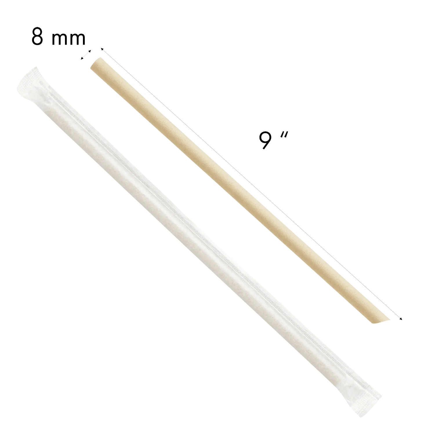 Karat Earth 9" Diagonal Cut Bamboo Fiber Giant Straws (8mm) Paper Wrapped, Natural - 3,000 pcs - Image 6