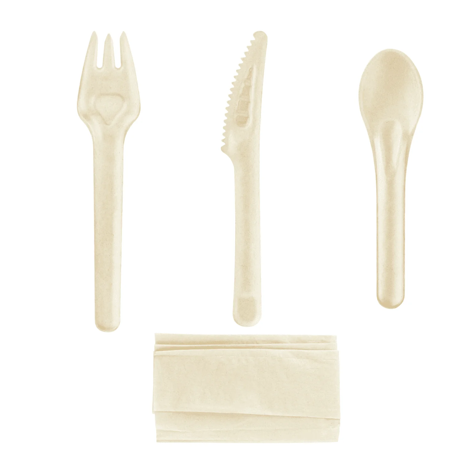 Karat Earth PFAS Free Bagasse Cutlery Kits (Knife, Fork, Soup Spoon, 2-ply Napkin), Paper Wrapped - 250 sets - Image 2