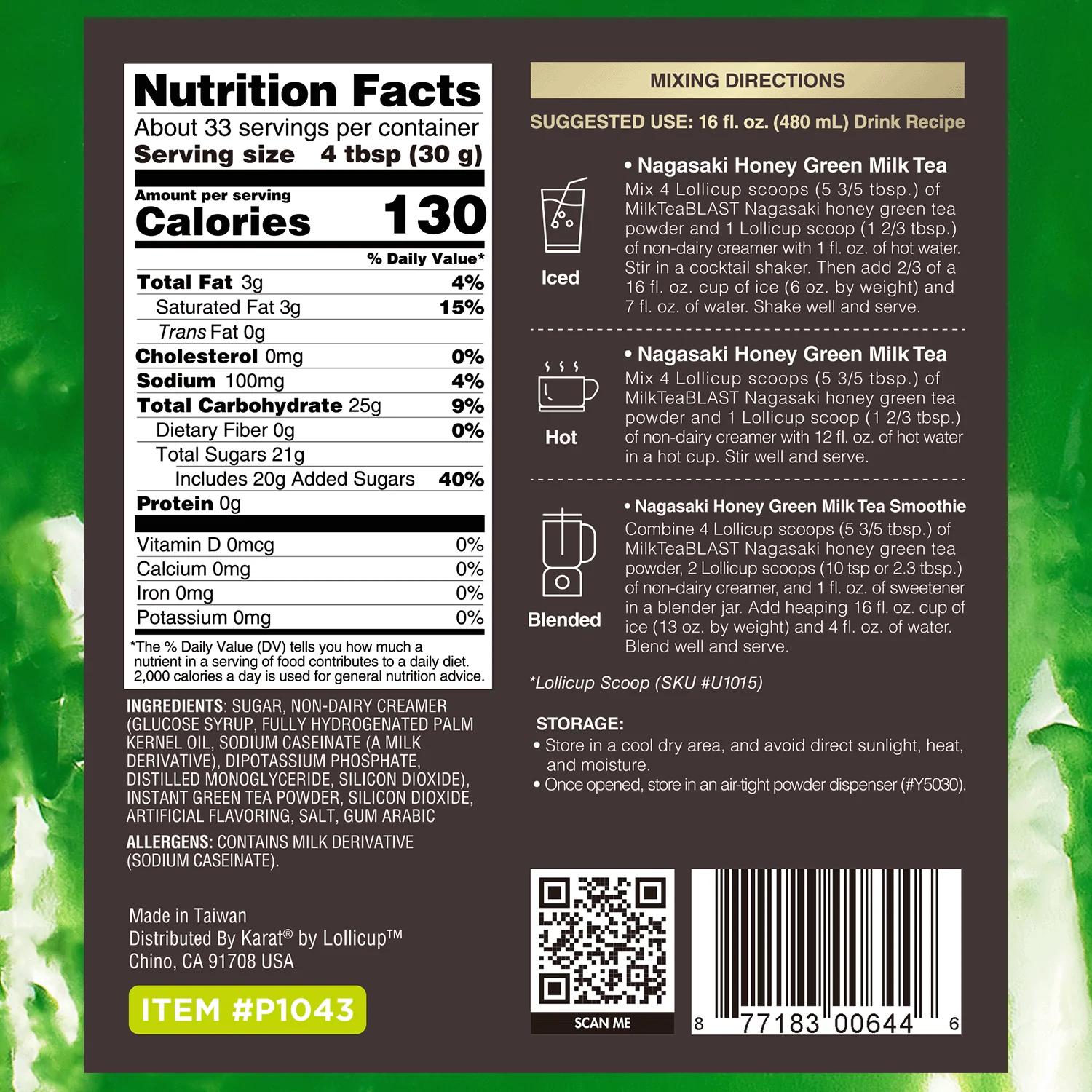 MilkTeaBLAST Nagasaki Savory Honey Green Tea Powder - Bag (2.2 lbs) - Image 7