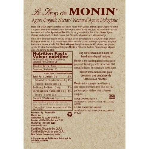 Monin Agave Nectar Organic Sweetener Syrup - Bottle (750mL) - Image 2