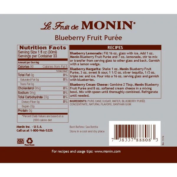 Monin Blueberry Fruit Puree - Bottle (1L) - Image 2