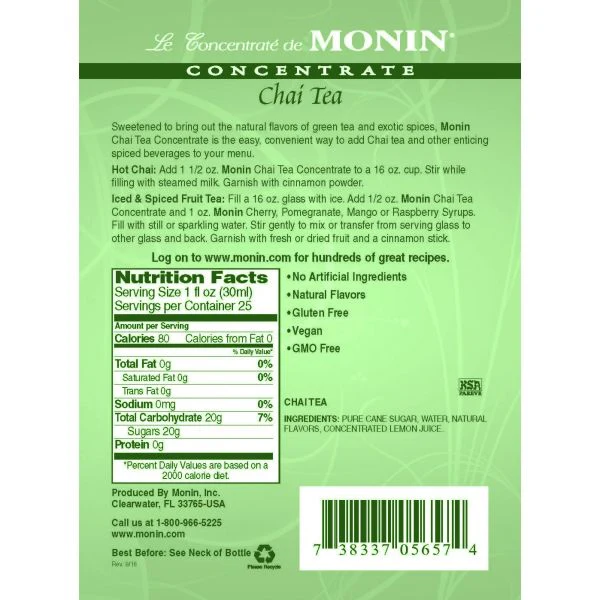 Monin Chai Tea Concentrate Syrup - Bottle (750mL) - Image 2