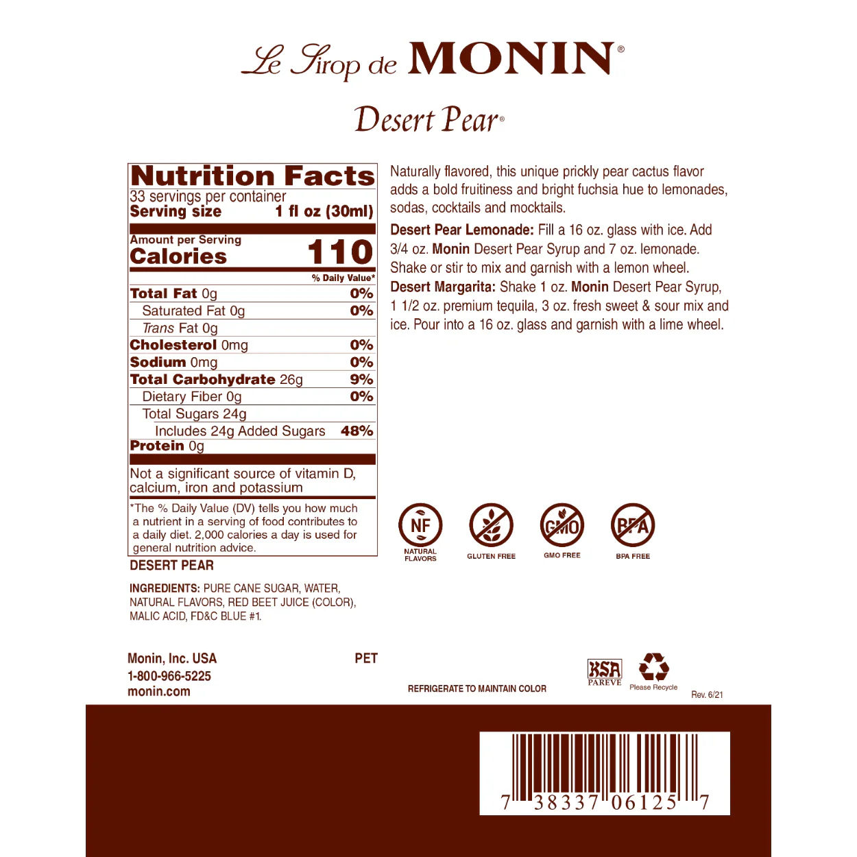 Monin Desert Pear Syrup - Bottle (1 Liter) - Image 2