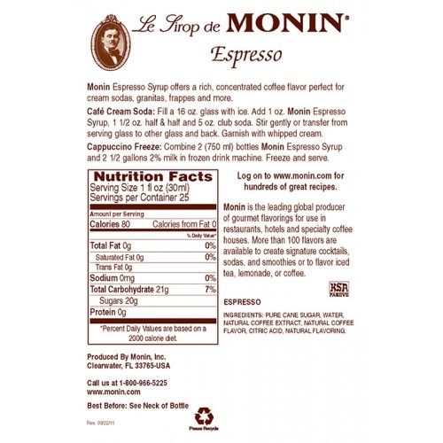 Monin Espresso Syrup - Bottle (750mL) - Image 3