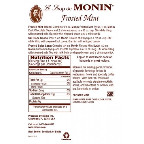 Monin Frosted Mint Syrup - Bottle (750mL) - Image 3