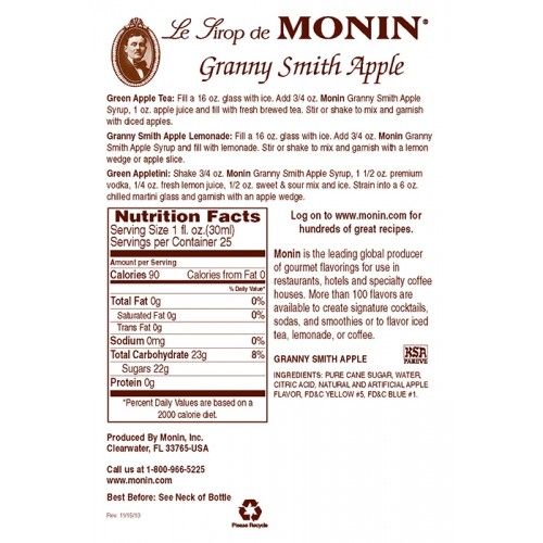 Monin Granny Smith Apple Syrup - Bottle (750mL) - Image 3