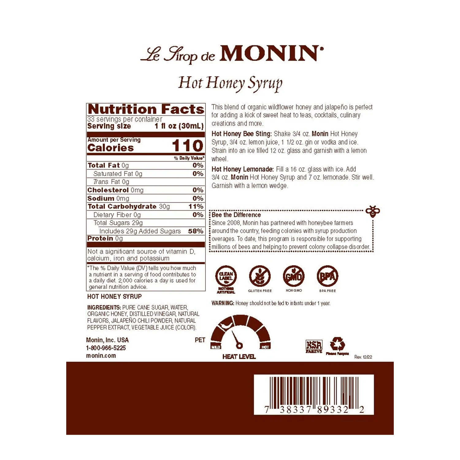 Monin Hot Honey Syrup - Bottle (1L) - Image 3