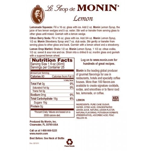 Monin Lemon Syrup - Bottle (750mL) - Image 3