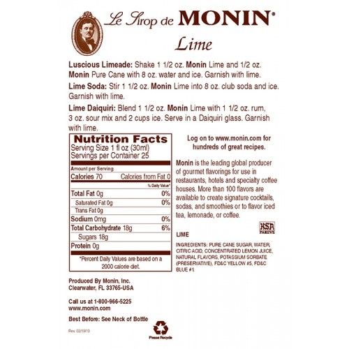 Monin Lime Syrup - Bottle (750mL) - Image 3